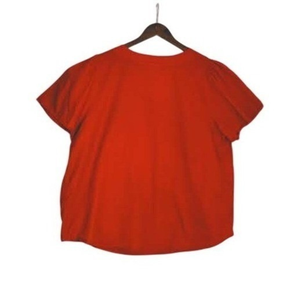 Knox Rose Red Lace Up 100% Cotton Bohemian Blouse  Fits L/ XL Short Slve V-Neck - Picture 2 of 8